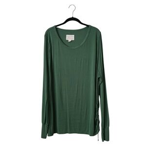 Evy’s Tree The Layering Leaves Top Women's Size 1X Green Ruched Side Long Sleeve